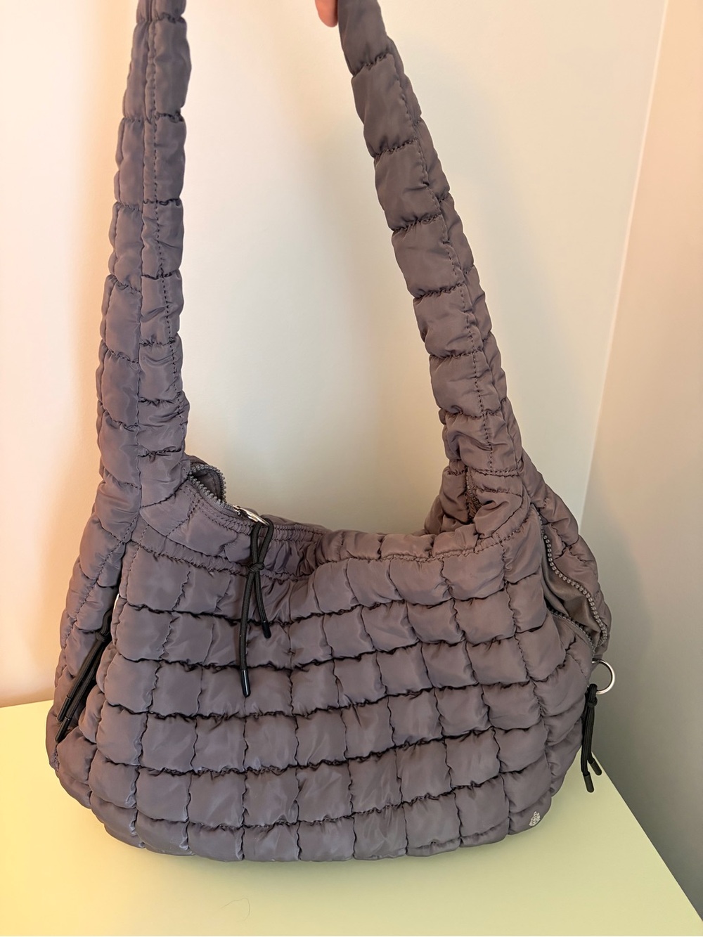 Free People Quilted Hobo Shoulder Bag in Grey